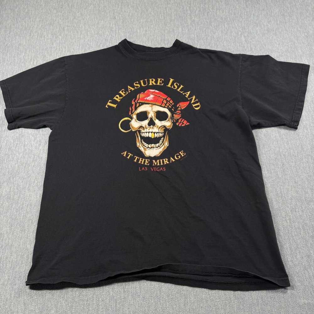 Treasure Island Shirt Men XL Black Vintage Las Vegas The Mirage Pirate Skull Tee